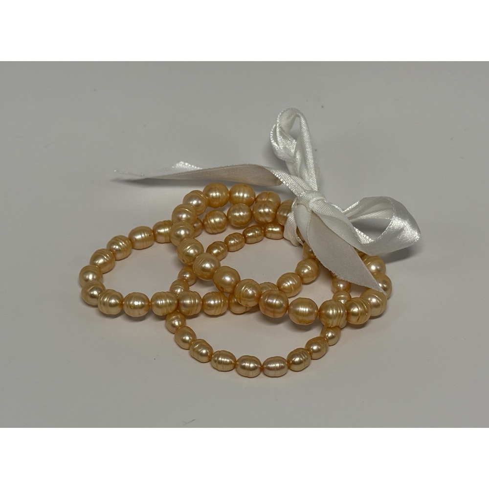 HONORA 3 Strand Fresh Water Pearl Stretch Bracelet Peach New Without Box